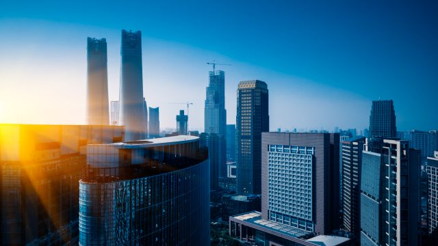 modern business buildings in financial district
